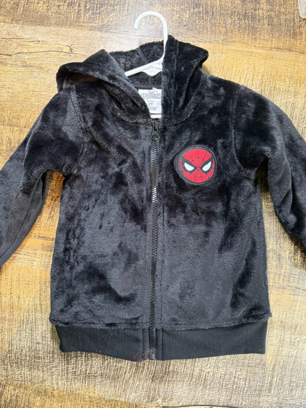 Spider-Man Boys Black Plush Fleece Zip-Up Hoodie